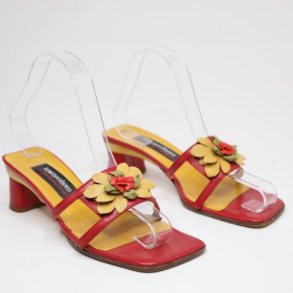 Vintage Town Shoes Leather Colourblock Sandals Pumps Square Toe Red Yellow Y2K - Picture 3 of 11